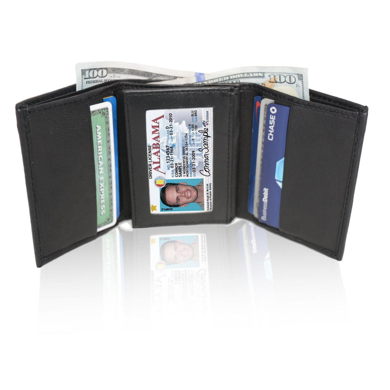 Deluxe RFID-Blocking Soft Genuine Leather Tri-fold Wallet for Men - Black
