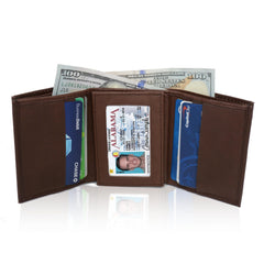 Deluxe RFID-Blocking Soft Genuine Leather Tri-fold Wallet for Men - Brown