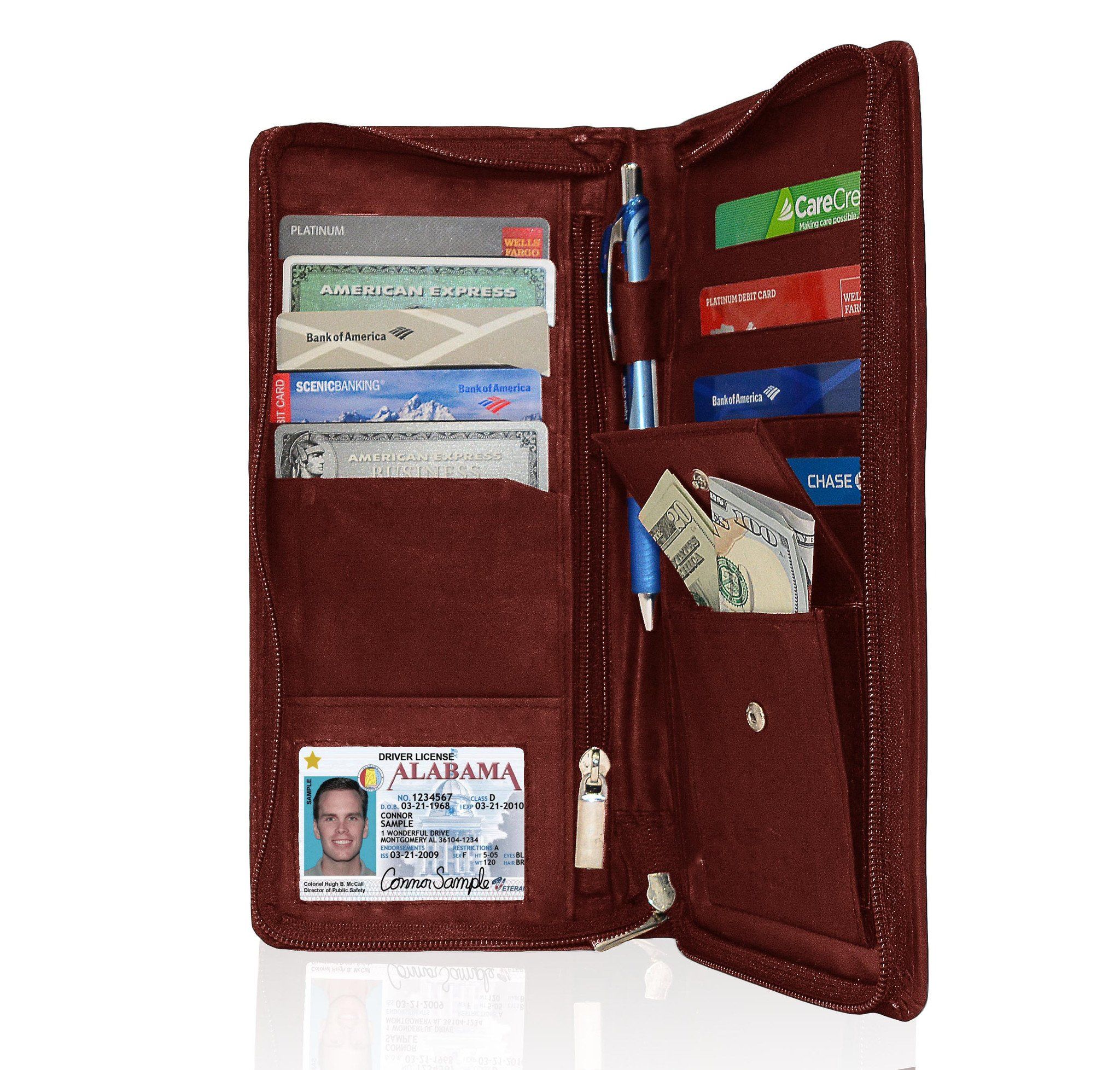 RFID-Blocking Men's Leather Bifold Wallet Organizer Checkbook Card Case - Black