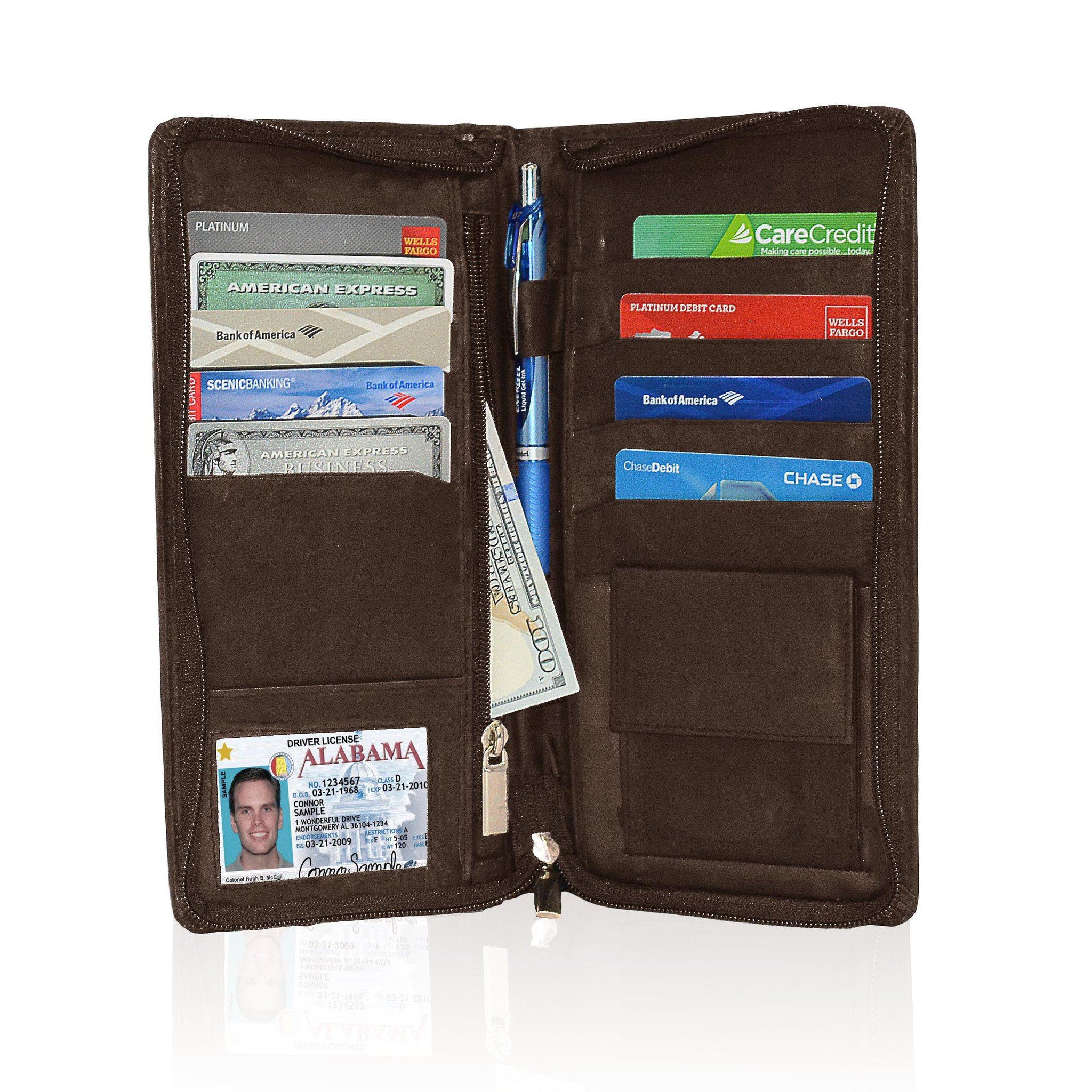 RFID-Blocking Men's Leather Bifold Wallet Organizer Checkbook Card Case - Black