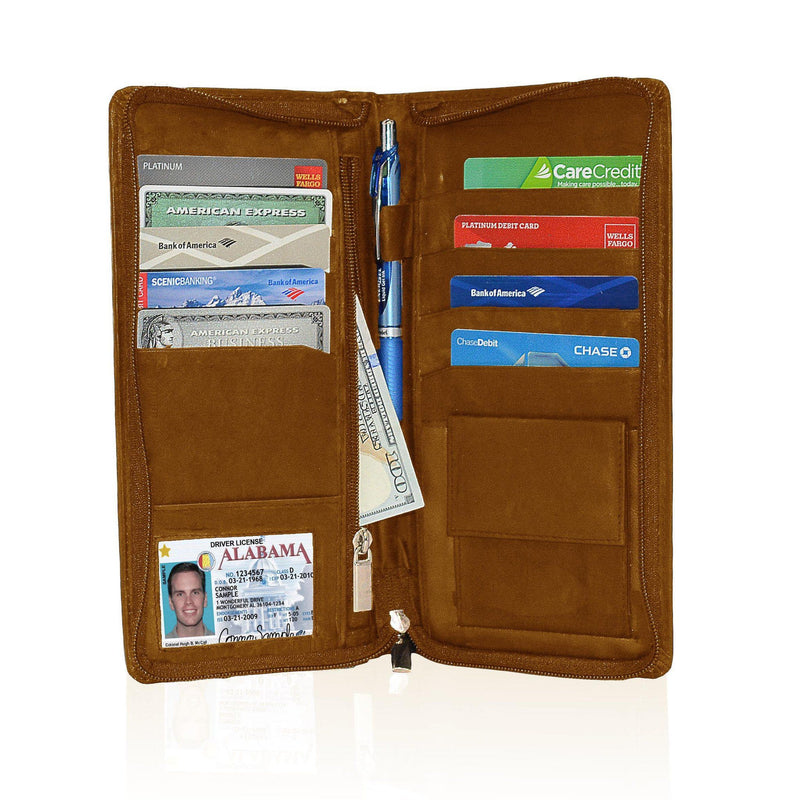 Genuine RFID-Blocking Men's Leather Bifold Wallet Organizer Checkbook Card Case - Tan