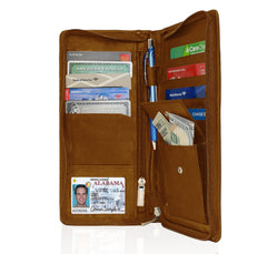 Genuine RFID-Blocking Men's Leather Bifold Wallet Organizer Checkbook Card Case - Burgundy