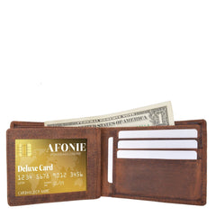 Distressed RFID Leather Bifold Wallet with Flip ID
