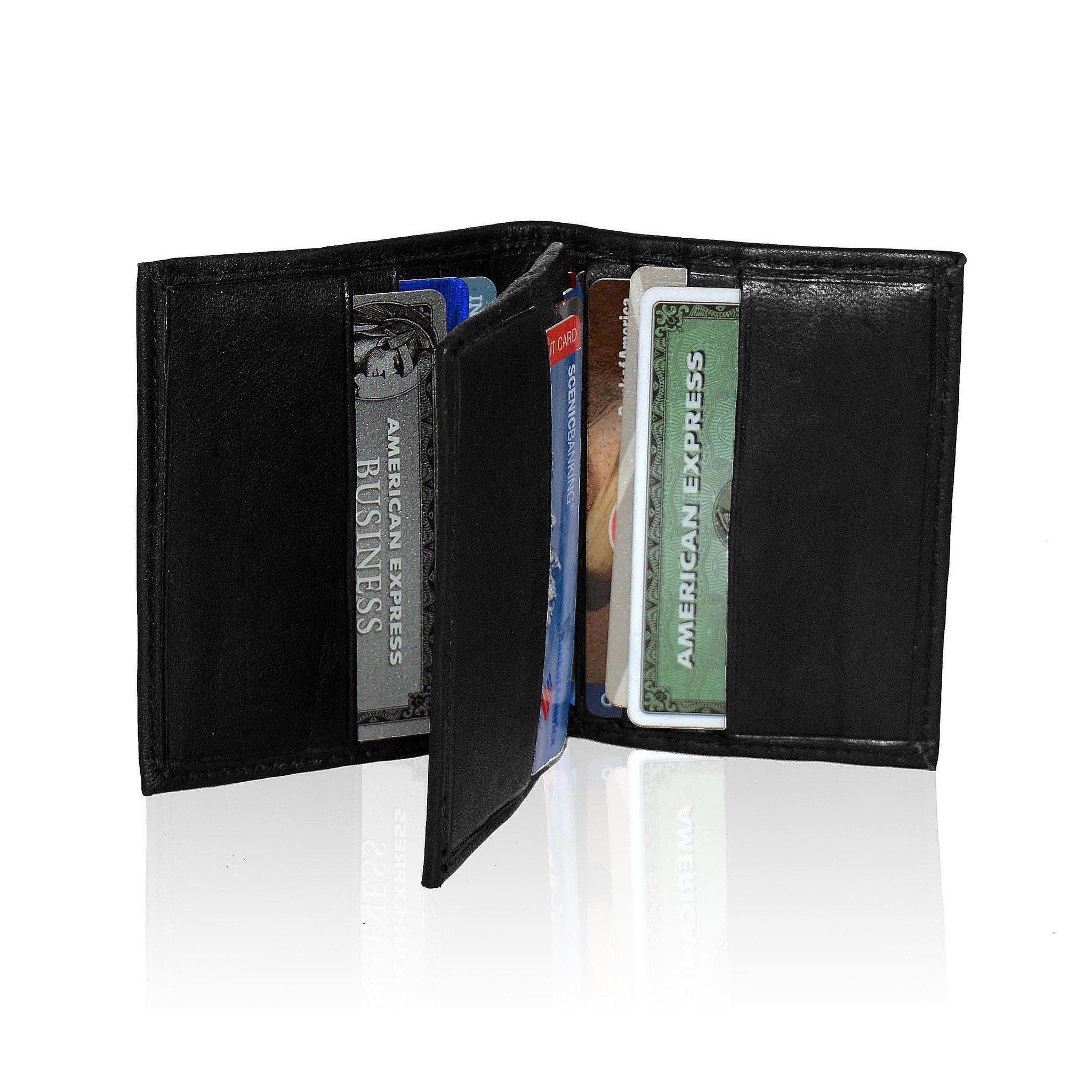 Compact RFID-Blocking Men's Multi-Card Center Flip Bifold Wallet - Brown