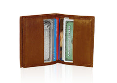 Compact RFID-Blocking Men's Multi-Card Center Flip Bifold Wallet - Brown
