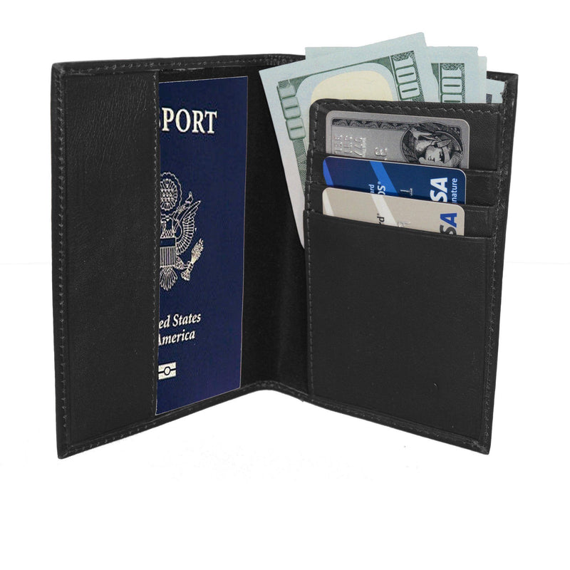 Deluxe RFID-Blocking Soft Leather Passport Case Cover + Wallet - Black