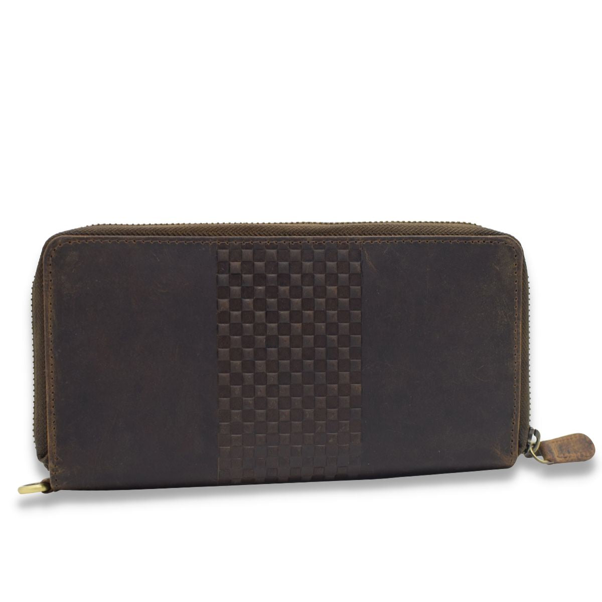 Double Zipper Rustic Leather RFID Vintage Wristlet Wallet For Women