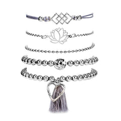 Silver Lotus Love 5 Part Women Bracelet Set