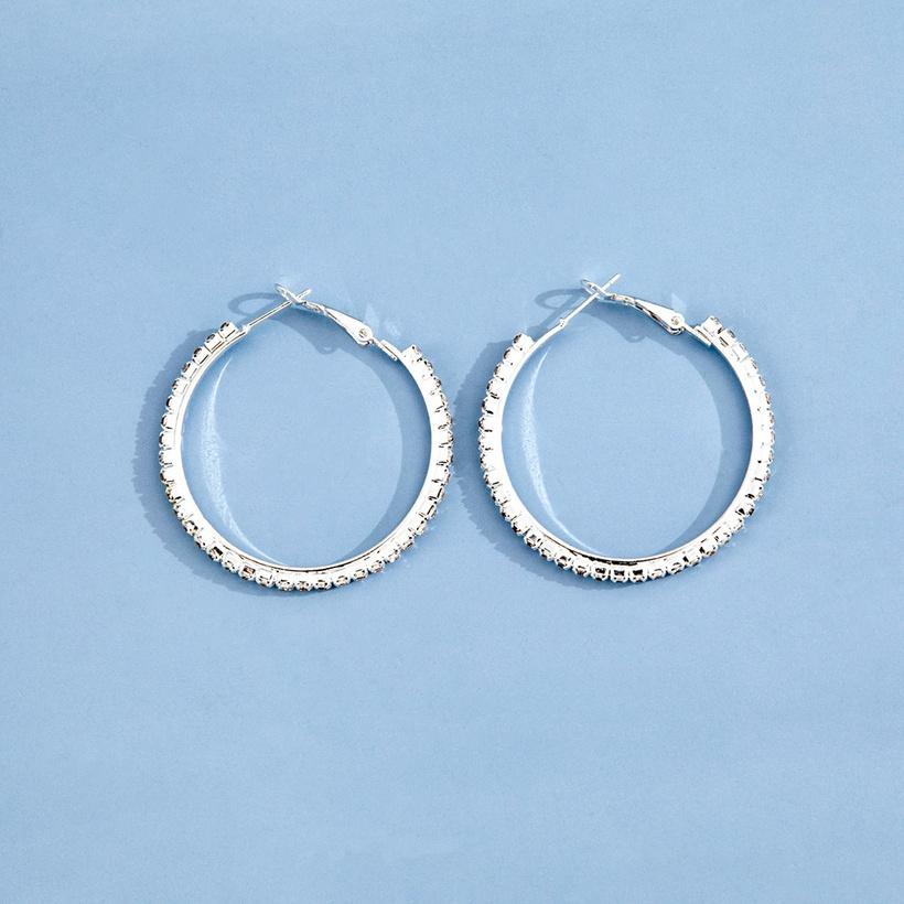 Silver Medium Rhinestone Hoop Earrings