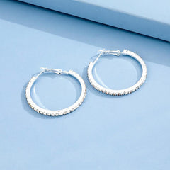 Silver Medium Rhinestone Hoop Earrings