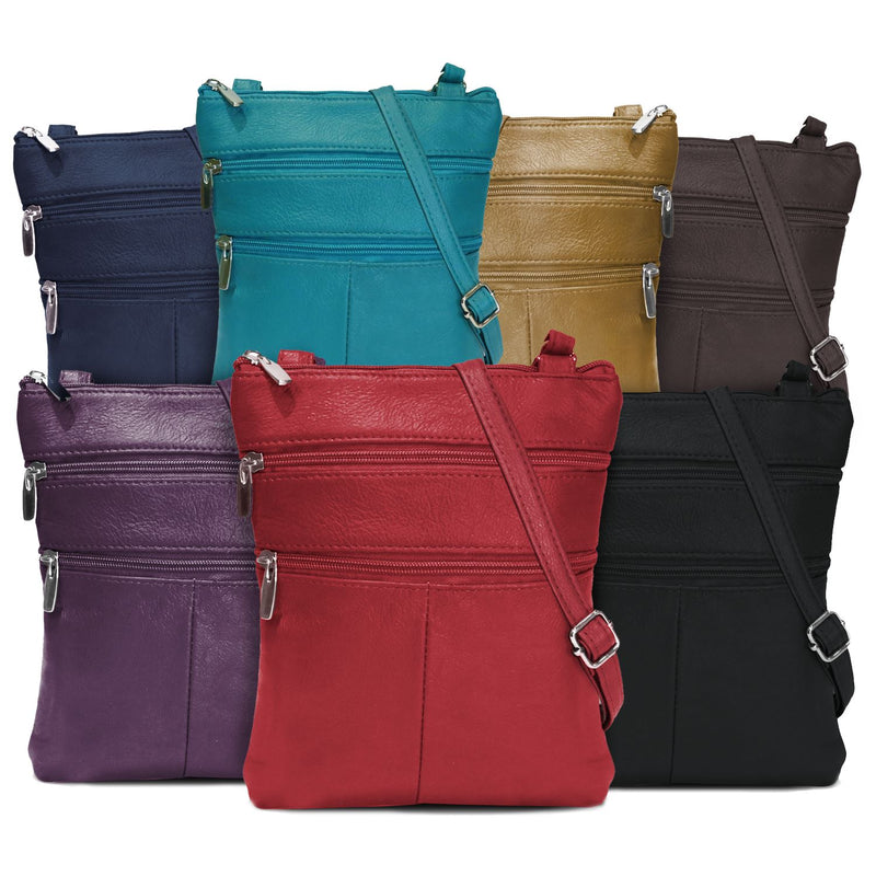 A Soft Genuine Leather Multi-Pocket Crossbody Bag