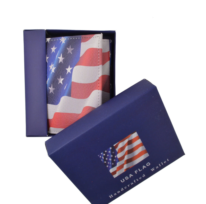 Handcrafted Trifold Men Leather Wallet USA Flag Print