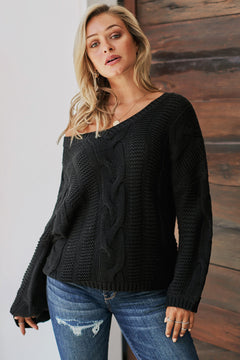 Cozy Cable Knit V-Neck Sweater for Women