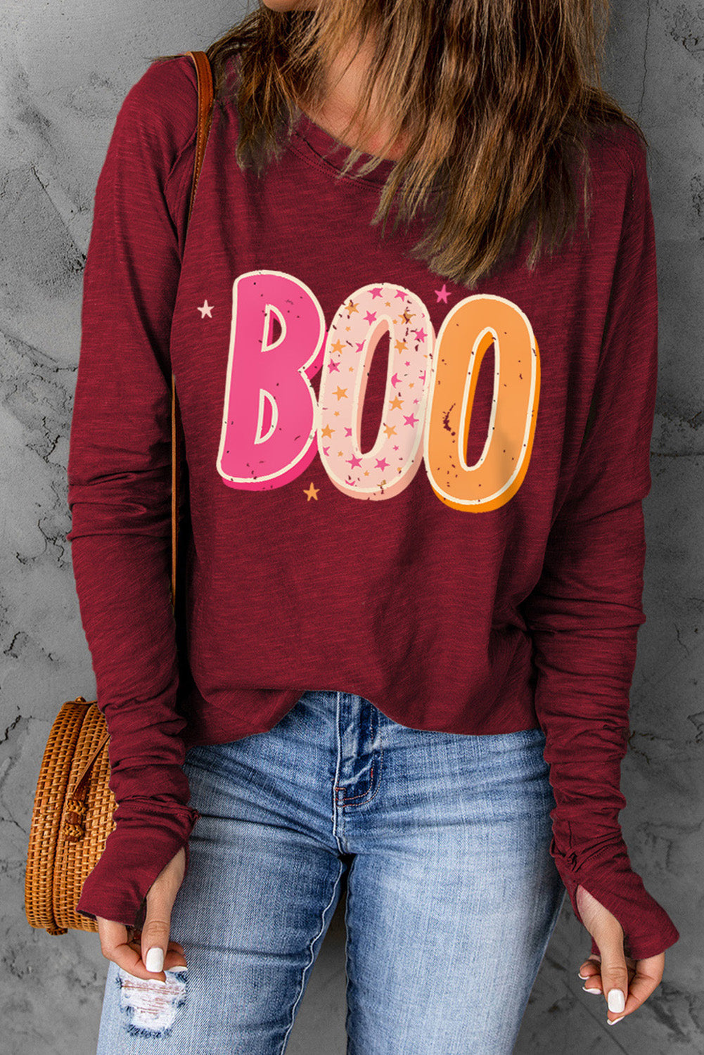 BOO Graphic Thumbhole Sleeve T-Shirt