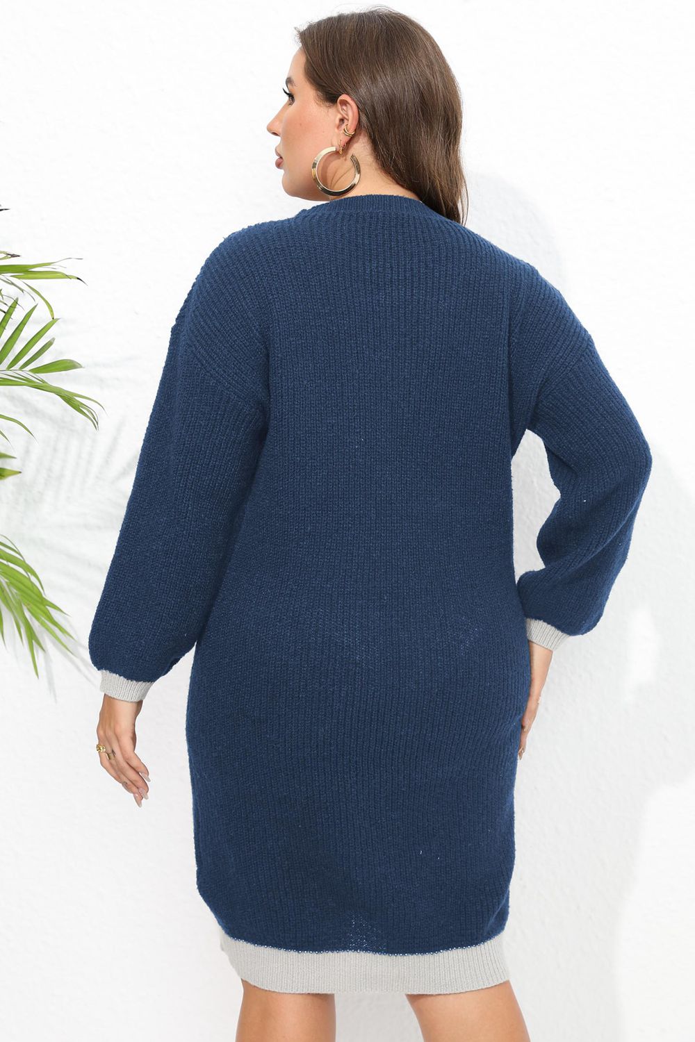 Chic Plus Size Contrast-Color Long Sleeve Sweater Dress