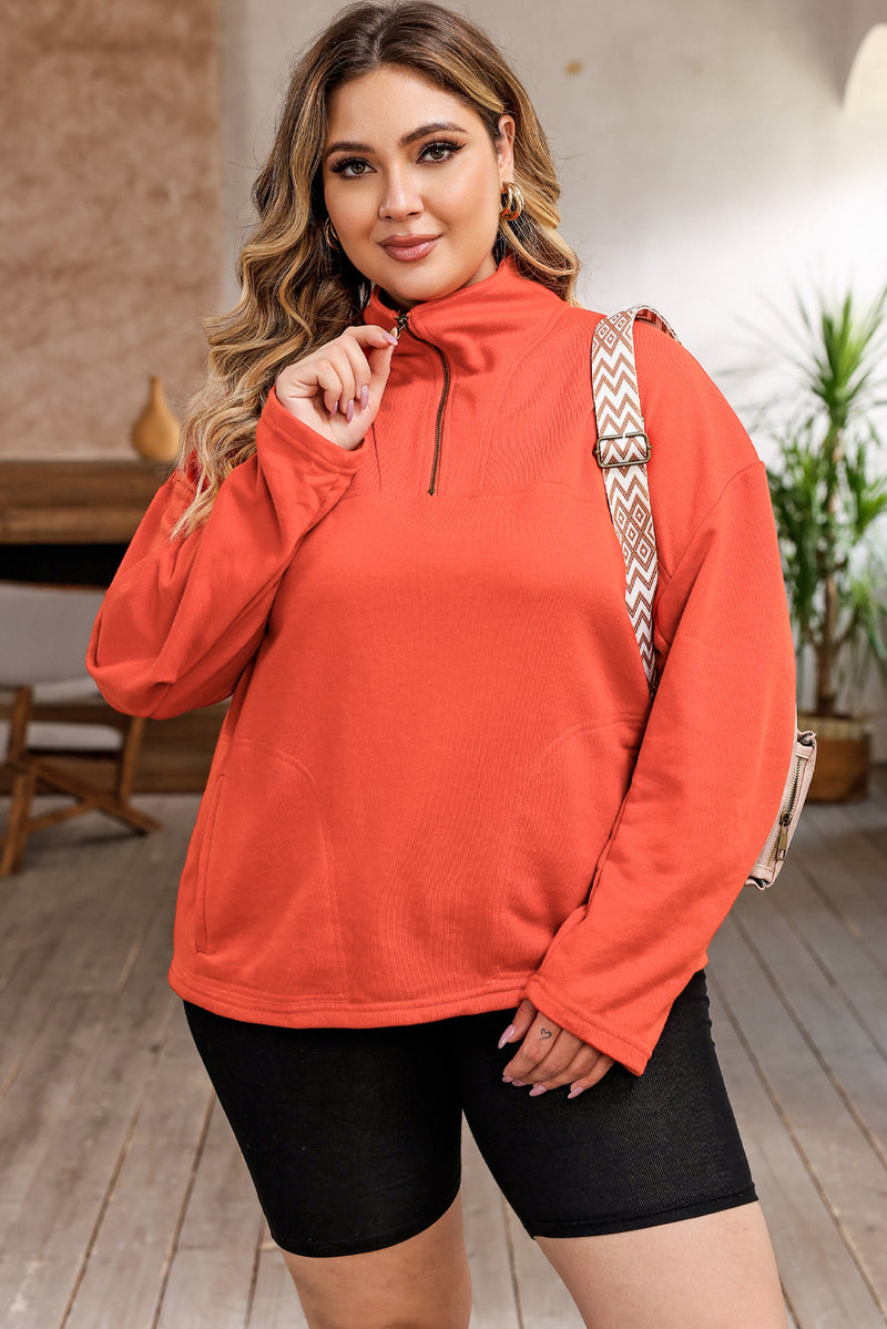 Plus Size Zip-Up Dropped Shoulder Sweatshirt for Women: Comfortable and Stylish