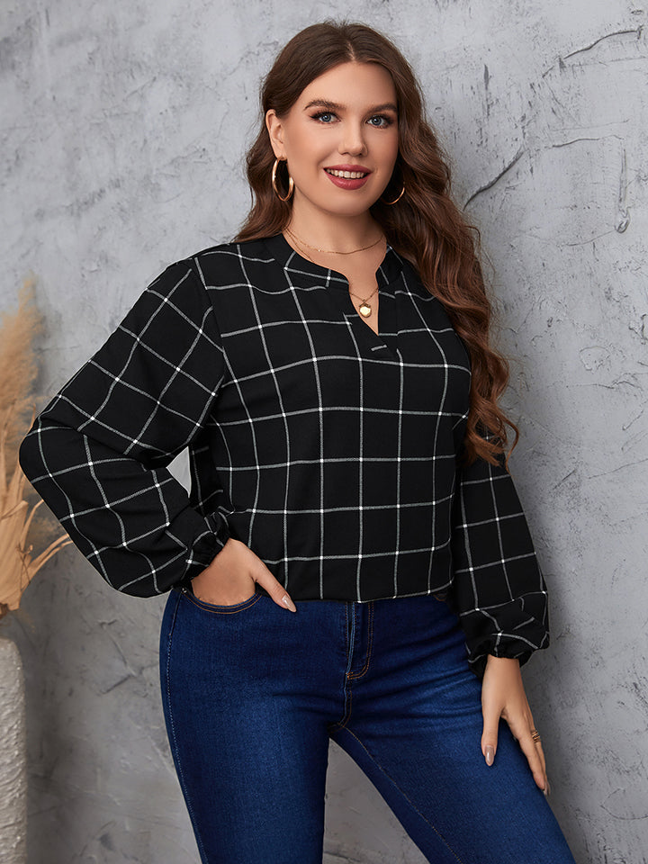 Plus Size Notched Neck Long Sleeve Blouse Wholesale - Buy in Bulk and Save!