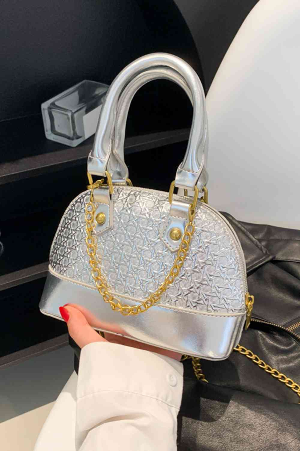 Mini Vegan Satchel purse With Detachable Gold Chain