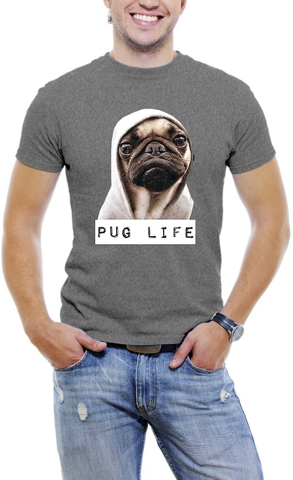 AFONiE Adult Unisex Pug Life Funny Thug Life T-Shirt