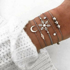 Snowflakes 14K Plated Silver Bracelet Set
